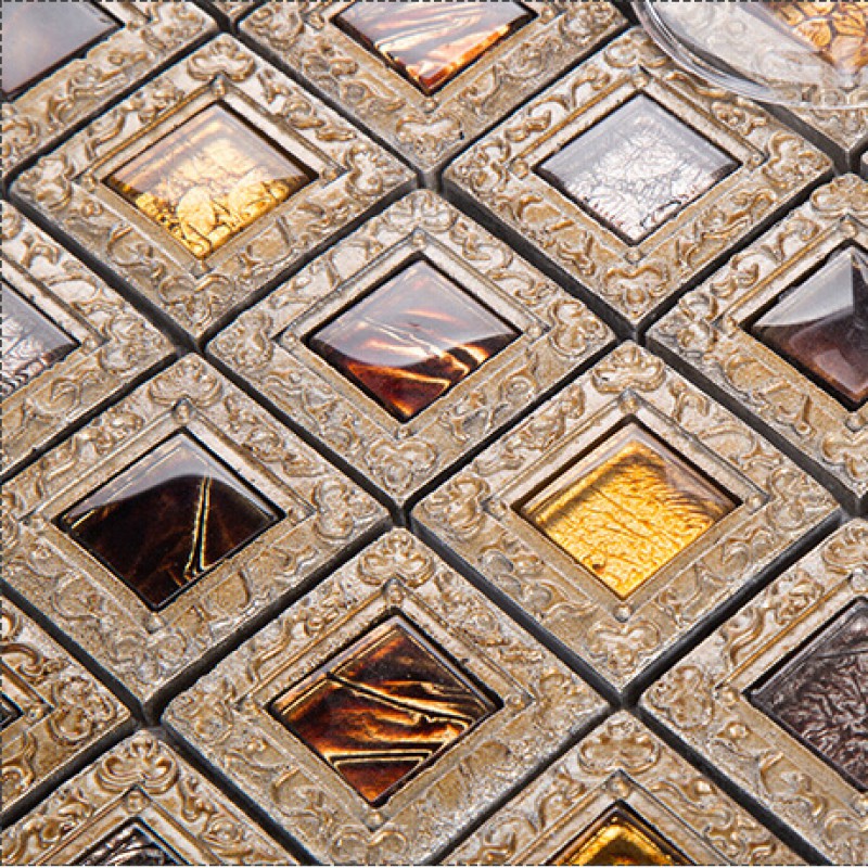 Crystal Glass Tiles For Kitchen And Bathroom Brown Mosaic Glass Block