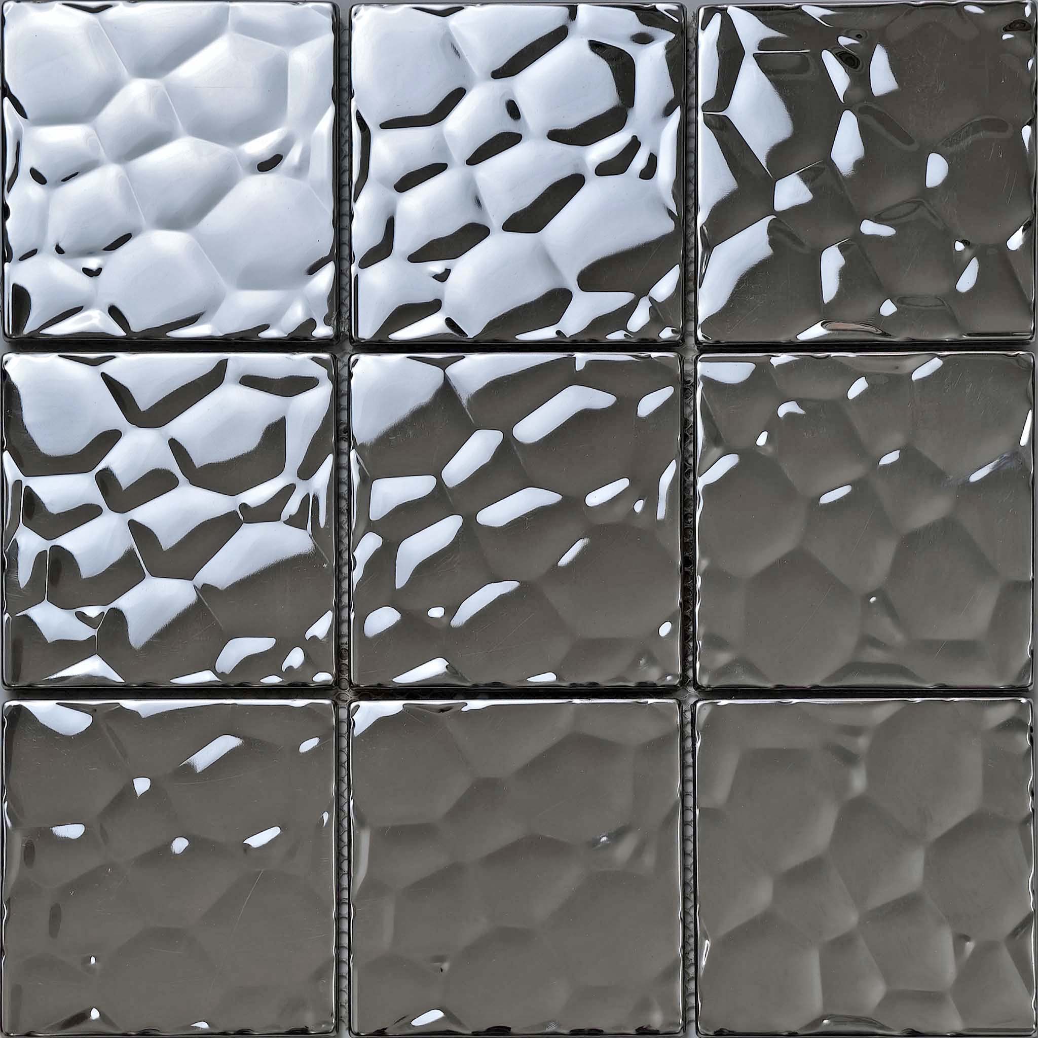 3D Hammered Stainless Steel Wall Tile Modern Geometric Polished Metal Accent Tile