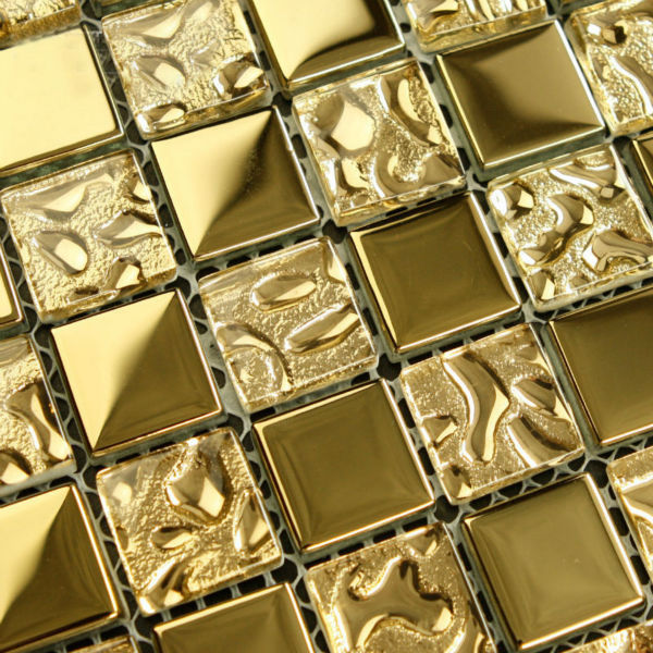 Luxury Gold / Silver Glass Mosaic Tile Textured Metallic Bathroom Wall Kitchen Backsplash