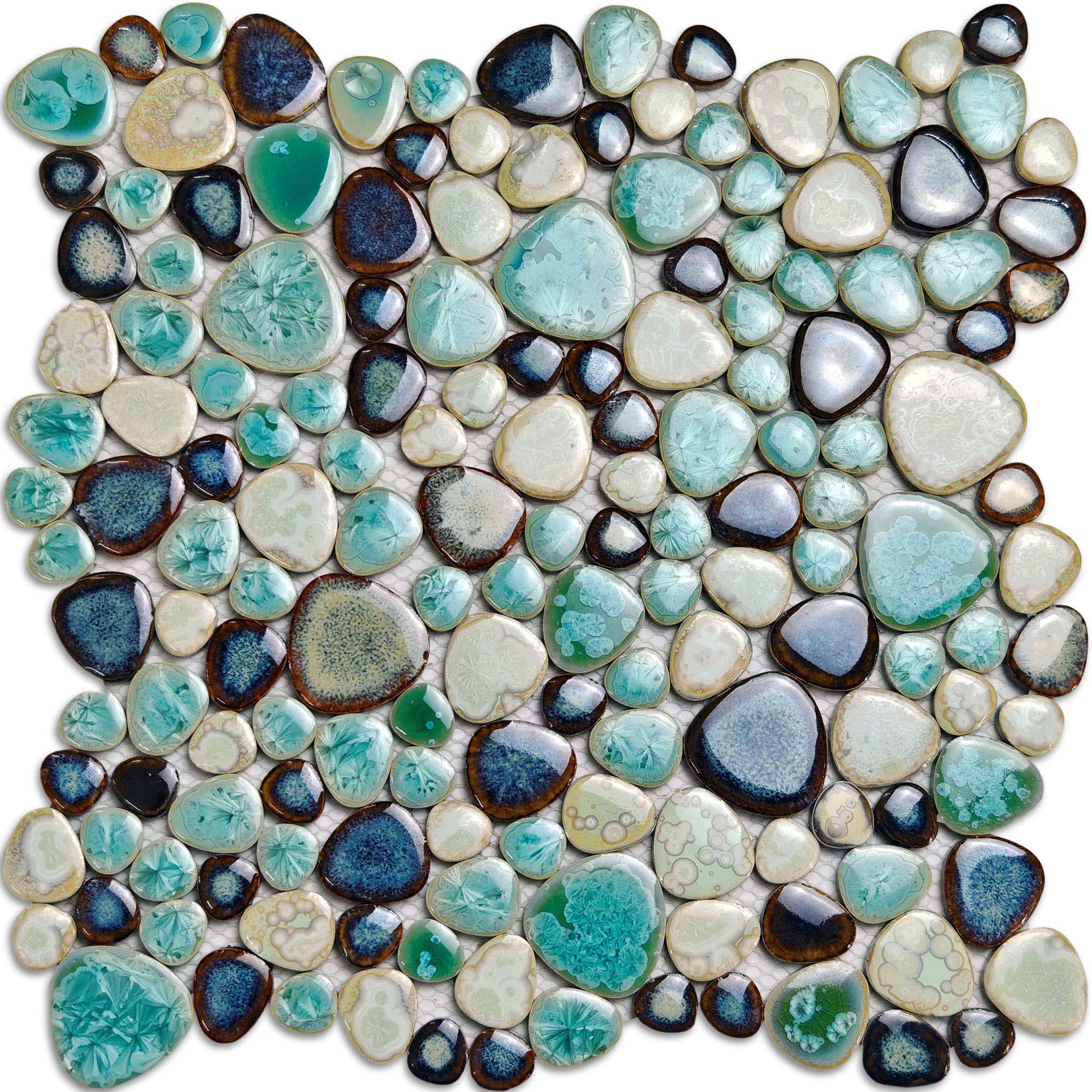 Ocean Breeze Ceramic Pebble Mosaic Tile Aqua Teal Pearl Glazed Backspl ...