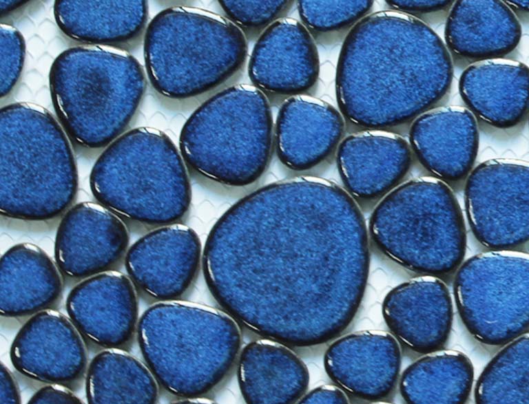 Blue Glazed Ceramic Pebble Mosaic Tile Irregular River Stone Style Wall & Floor Tile