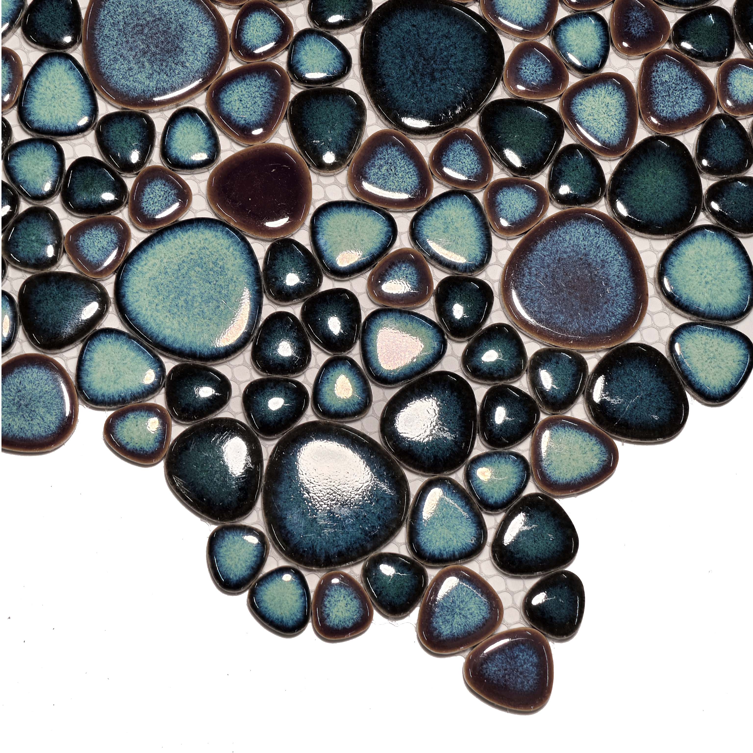 Ocean Drift Ceramic Pebble Mosaic Tile Blue & Teal Glazed for Backsplash Bathroom
