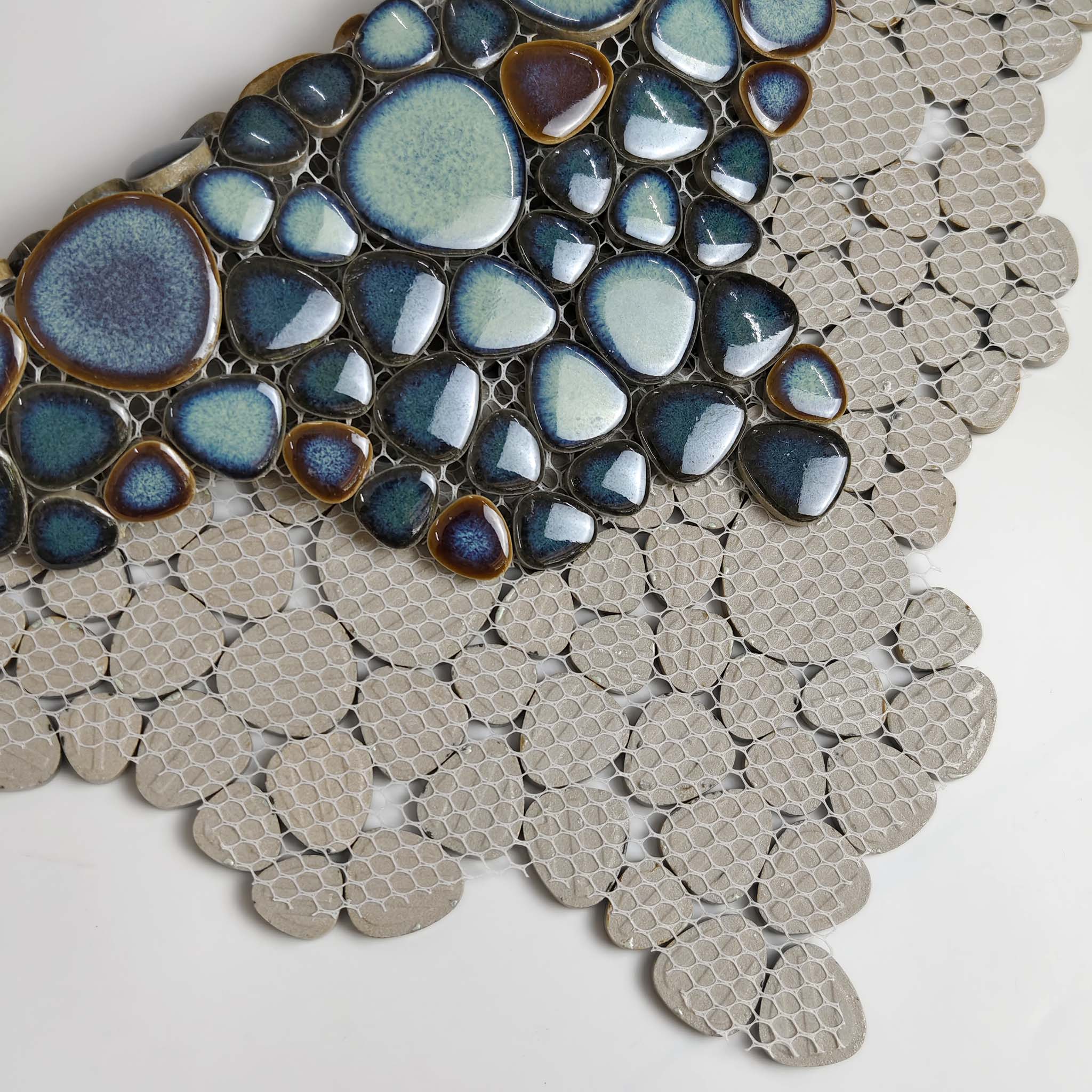 Ocean Drift Ceramic Pebble Mosaic Tile Blue & Teal Glazed for Backsplash Bathroom