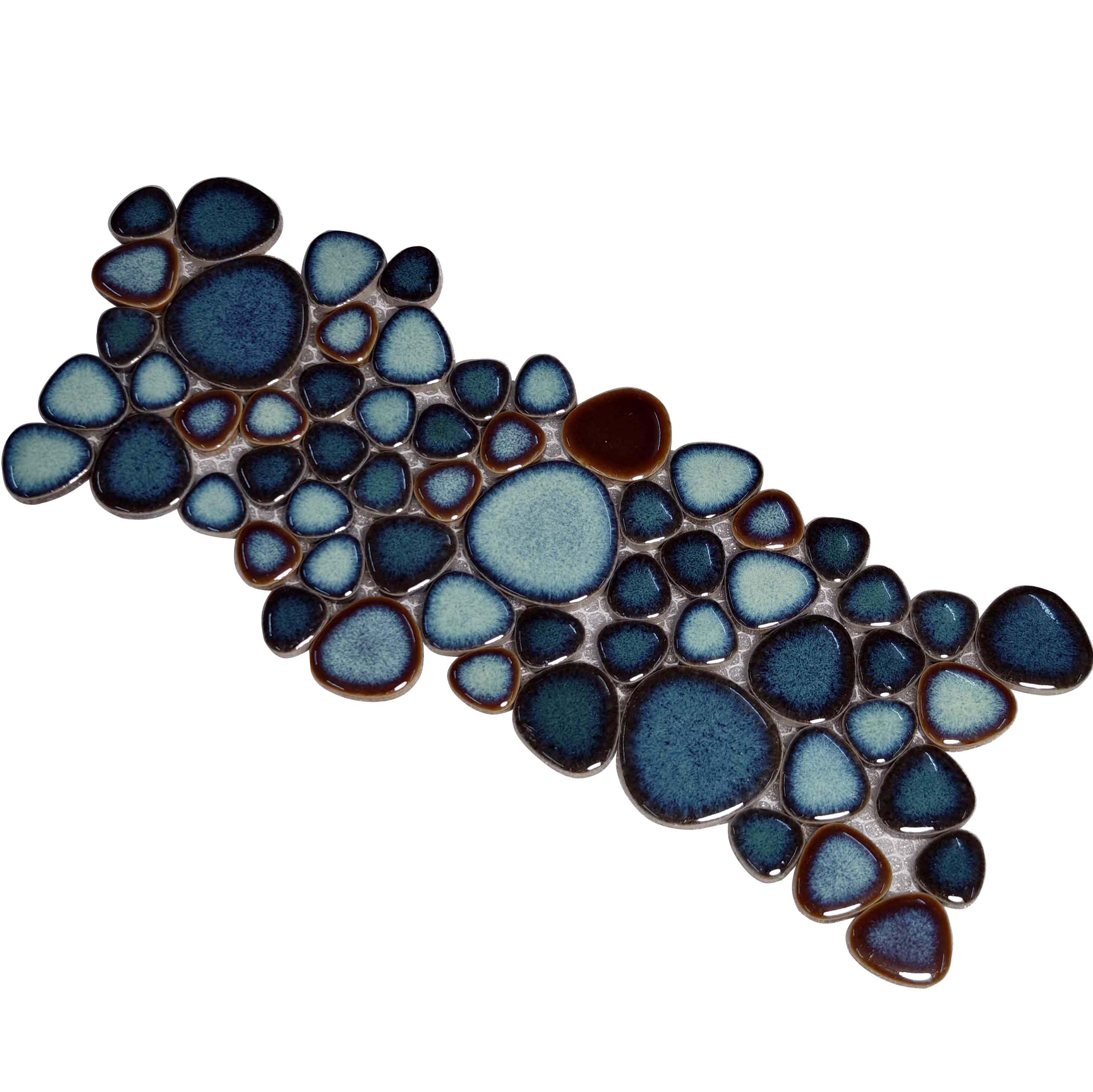 Ocean Drift Ceramic Pebble Mosaic Tile Blue & Teal Glazed for Backsplash Bathroom