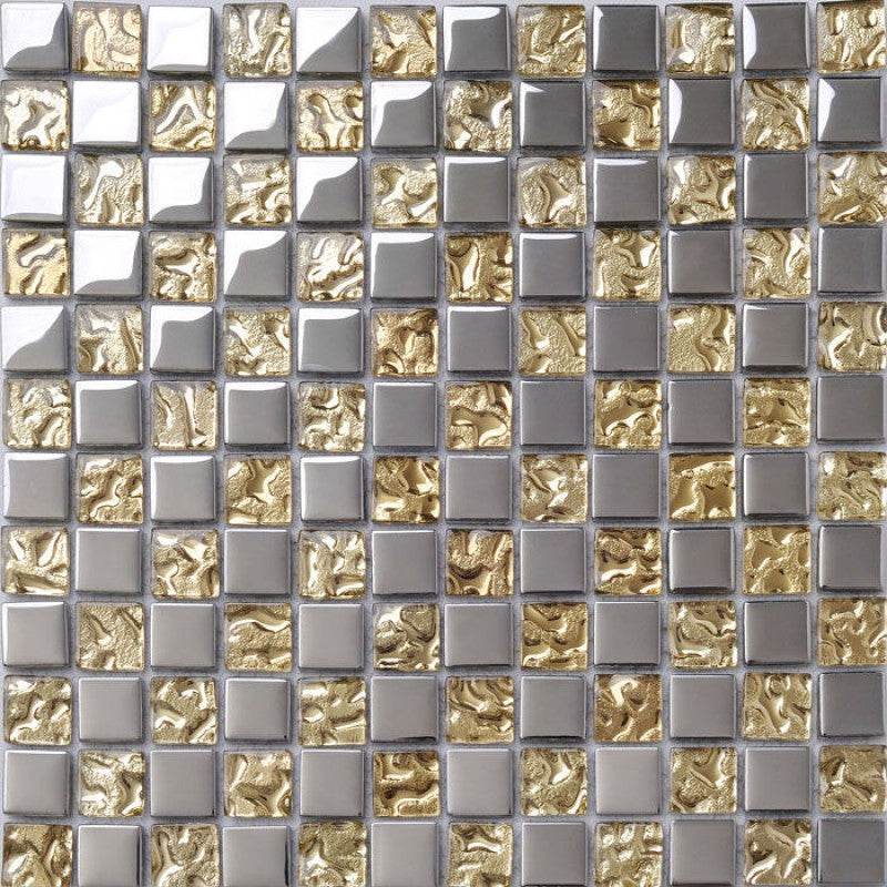 Luxury Gold / Silver Glass Mosaic Tile Textured Metallic Bathroom Wall Kitchen Backsplash