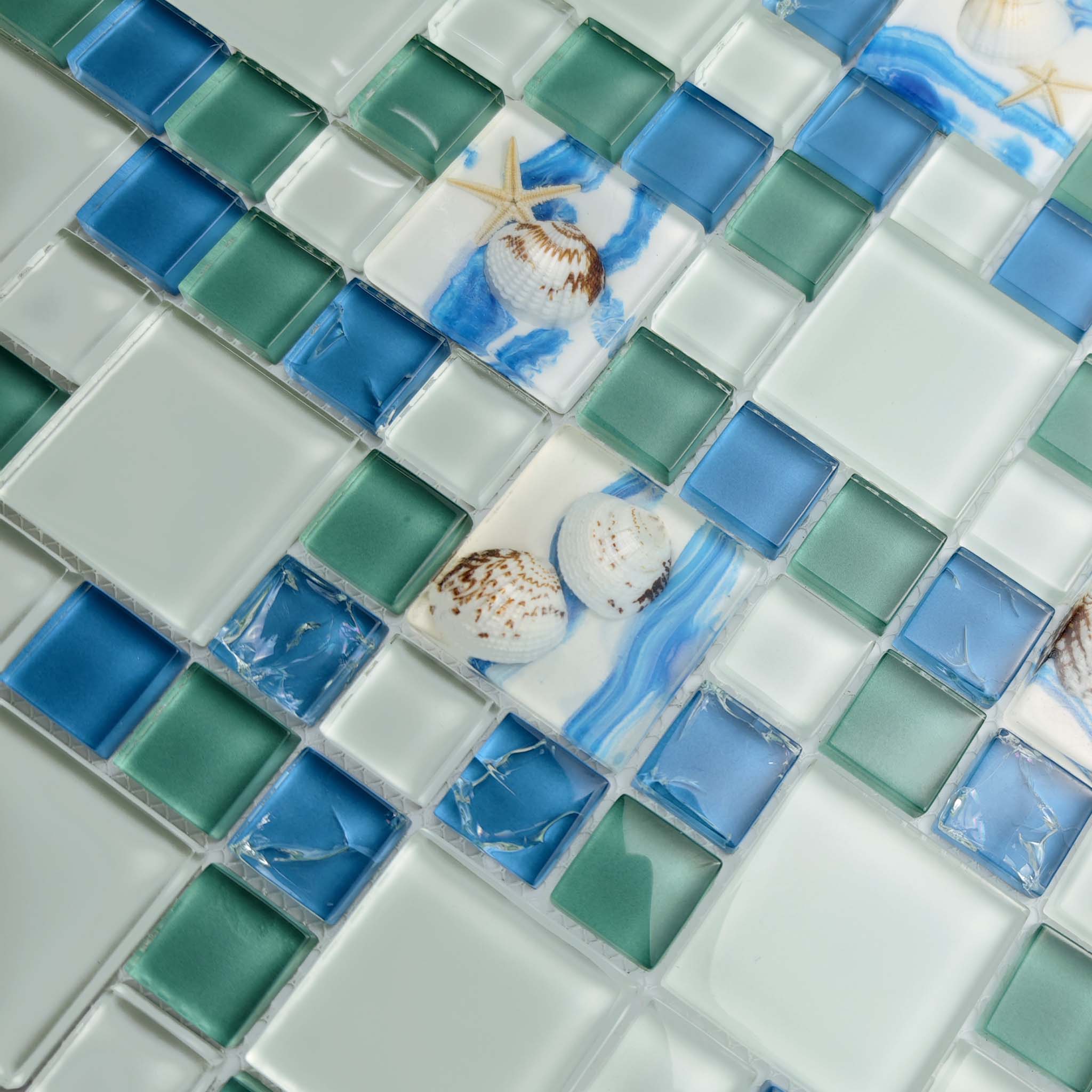Ocean Breeze Glass Mosaic Tile Blue Aqua Coastal Backsplash & Bathroom Wall Decor