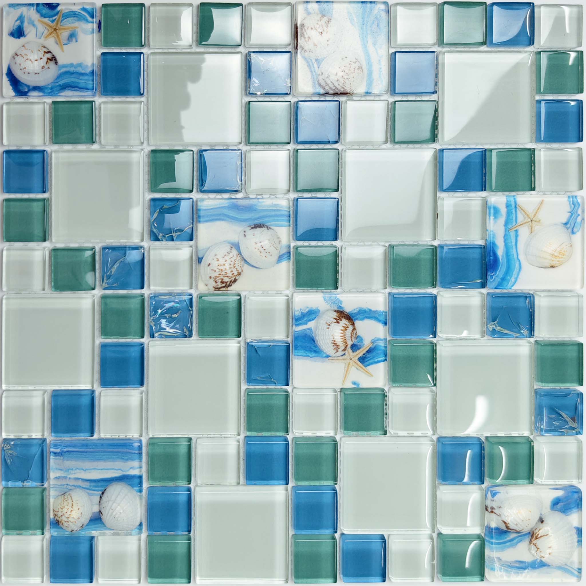 Ocean Breeze Glass Mosaic Tile Blue Aqua Coastal Backsplash & Bathroom Wall Decor