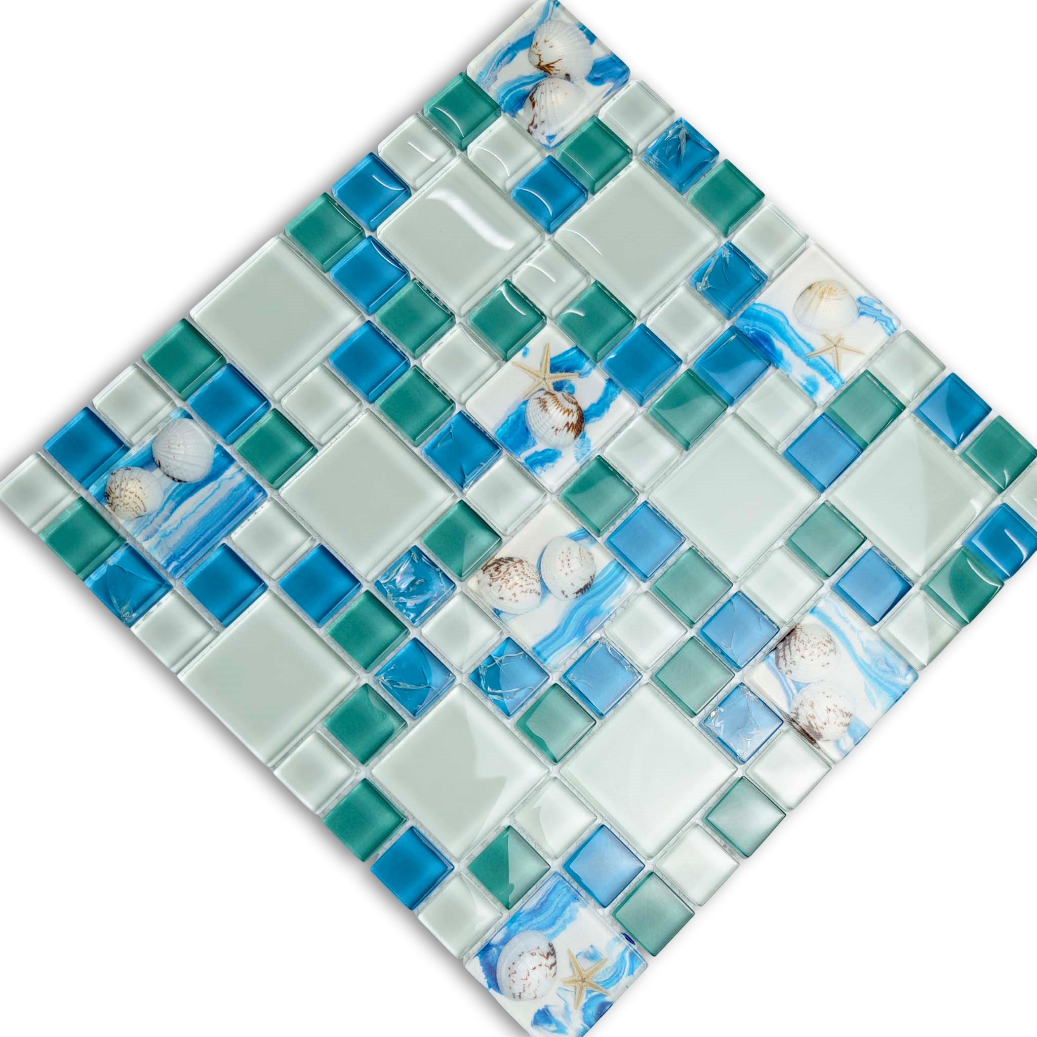 Ocean Breeze Glass Mosaic Tile Blue Aqua Coastal Backsplash & Bathroom Wall Decor