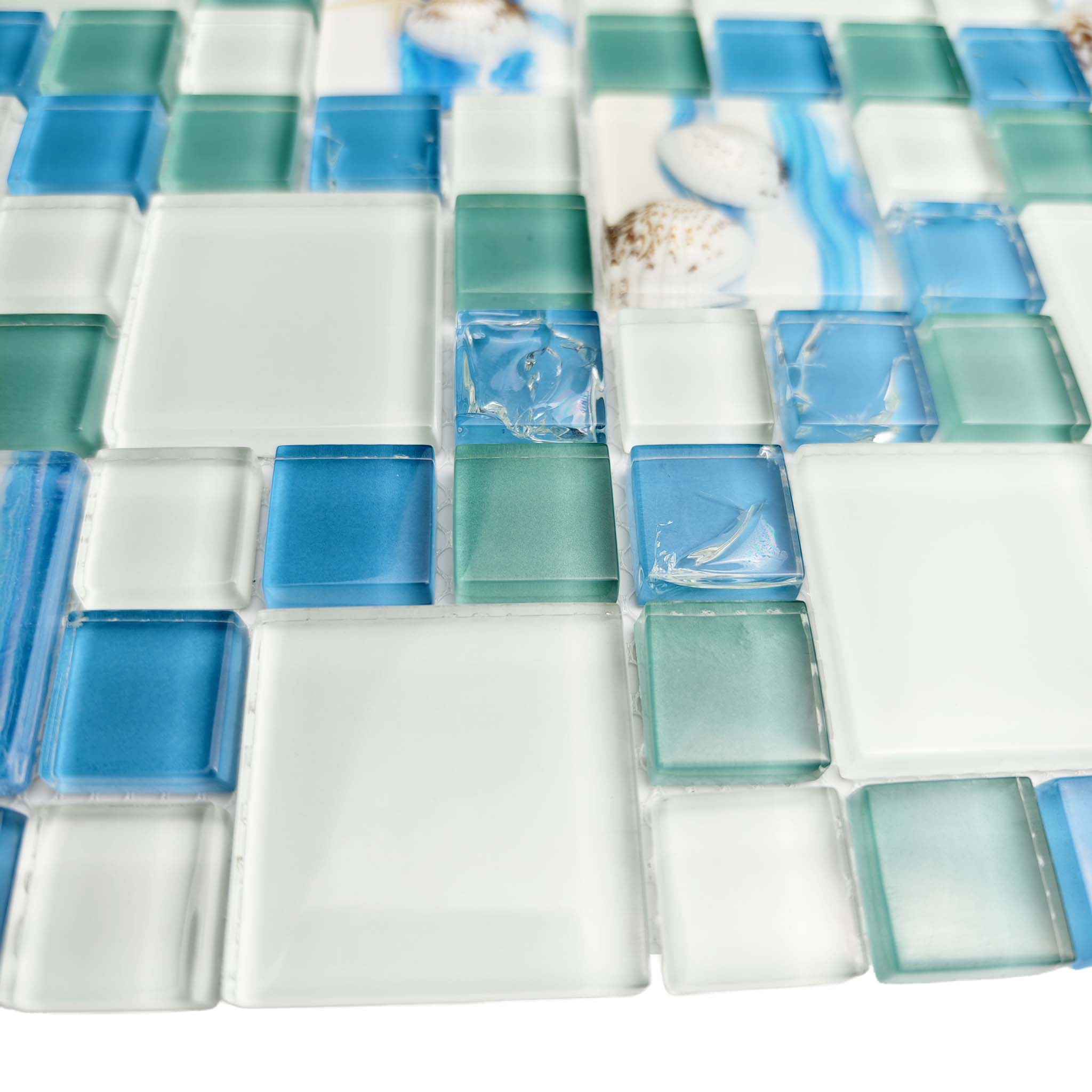 Ocean Breeze Glass Mosaic Tile Blue Aqua Coastal Backsplash & Bathroom Wall Decor