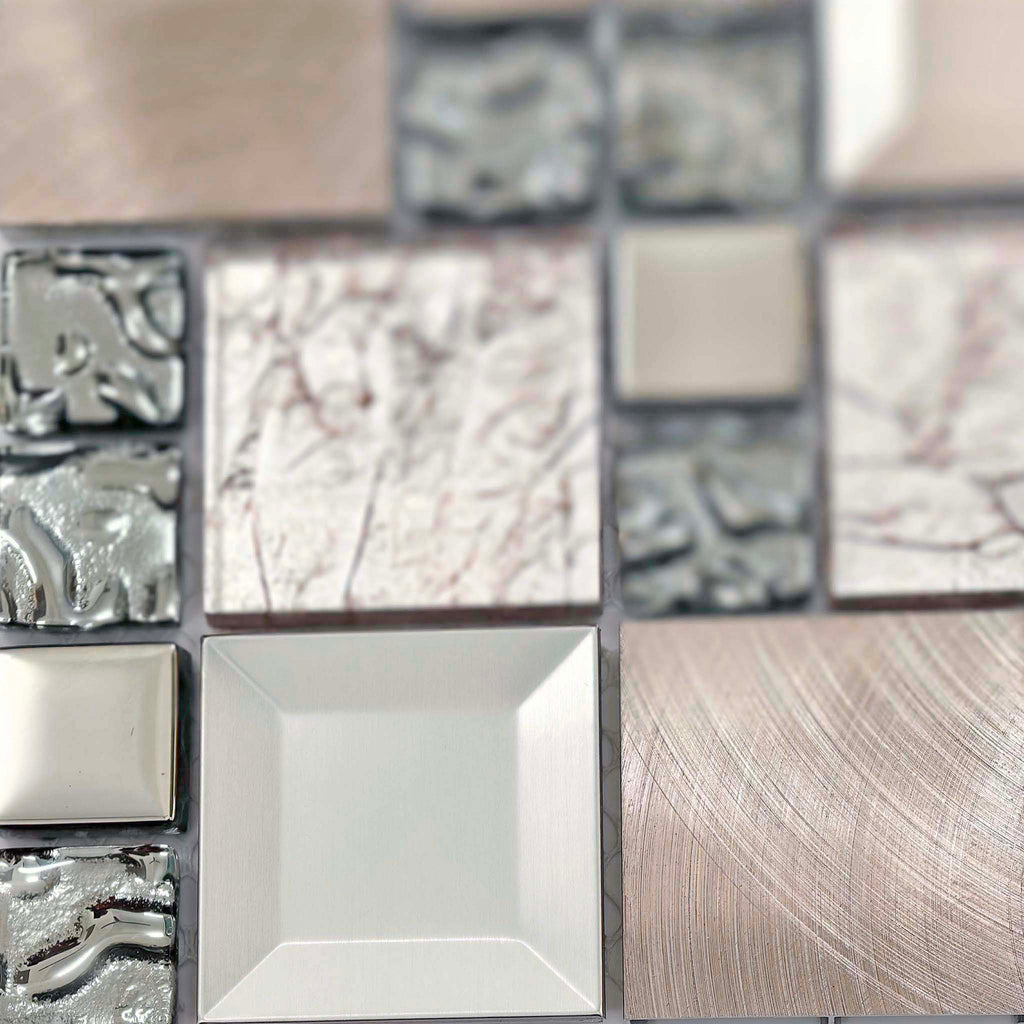 Glass Metal Mosaic Tile Mixed-Texture Modern for Backsplash & Wall Dec ...
