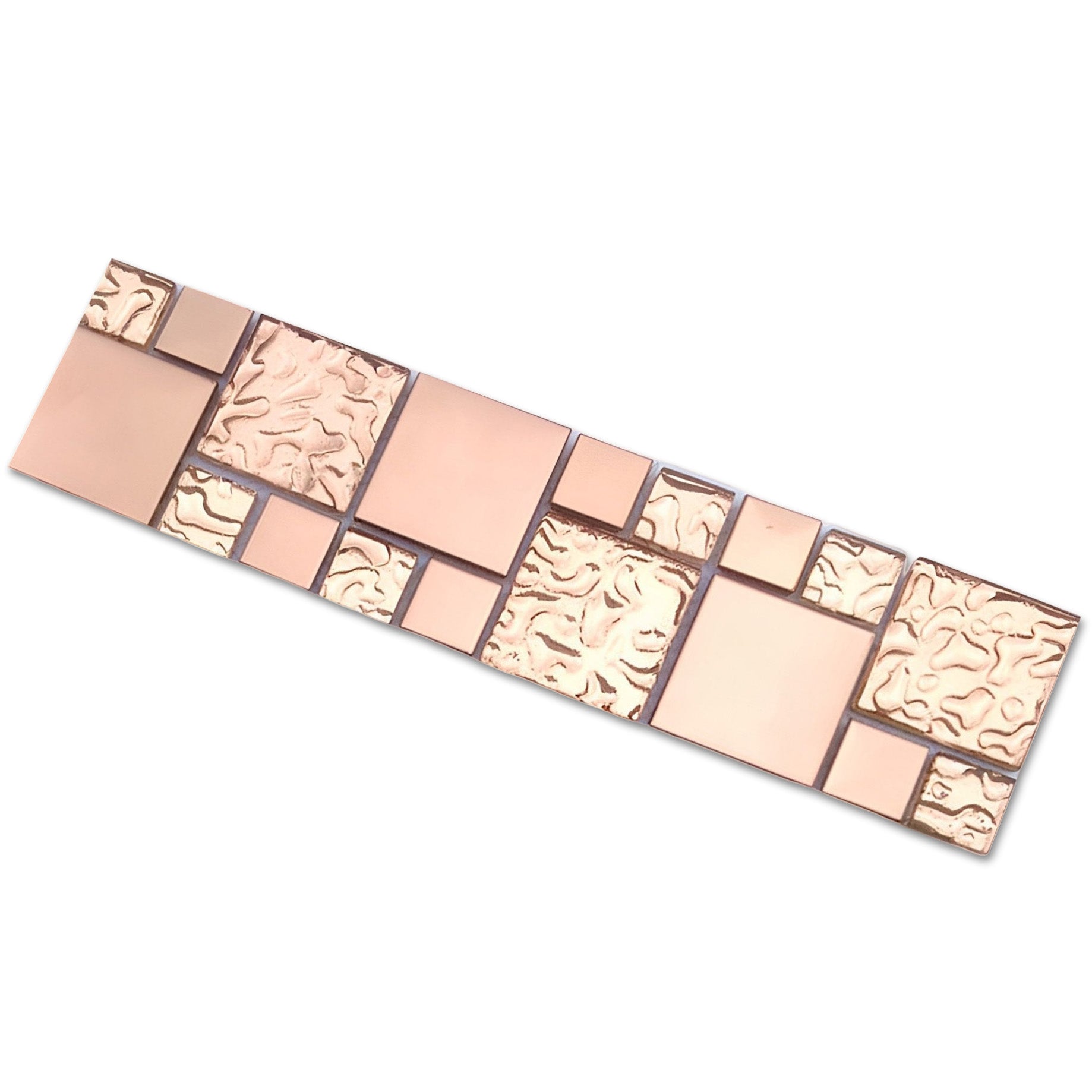 Rose Gold Glass and Metal Mosaic Tile Glossy Textured Backsplash Bathroom Accent Wall