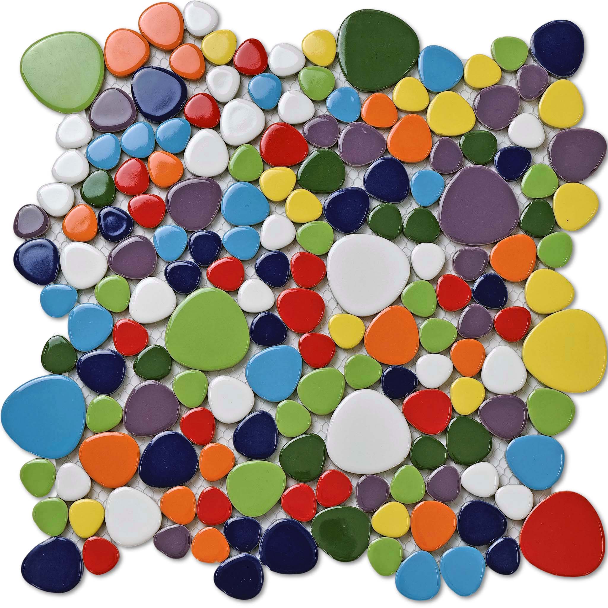 Multicolor Ceramic Pebble Mosaic Tile Polished River Stone-Look for Wall & Backsplash