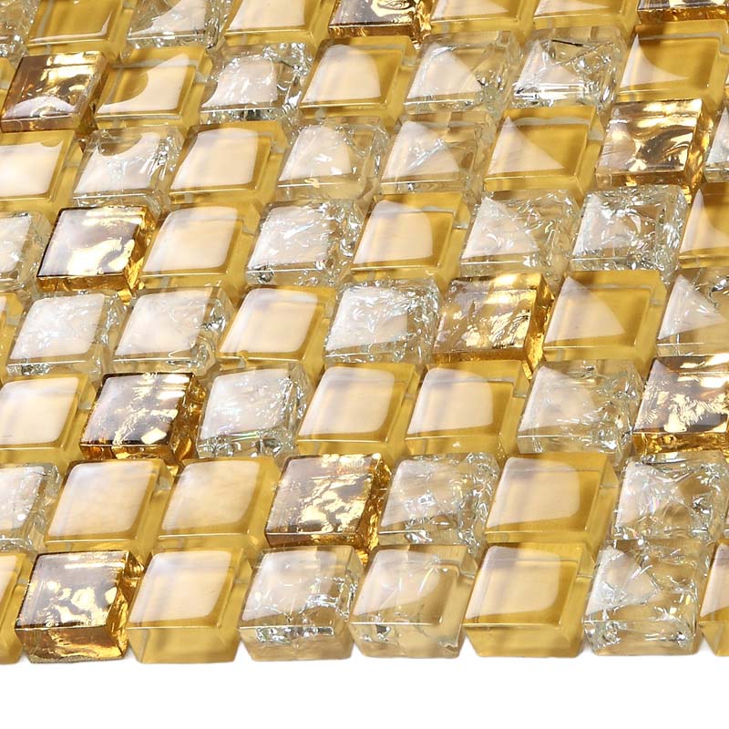 Golden & Clear Glass Mosaic Tile Luxury Small Square Accent Backsplash Tile