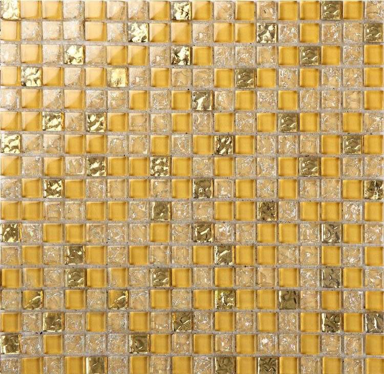 Golden & Clear Glass Mosaic Tile Luxury Small Square Accent Backsplash Tile