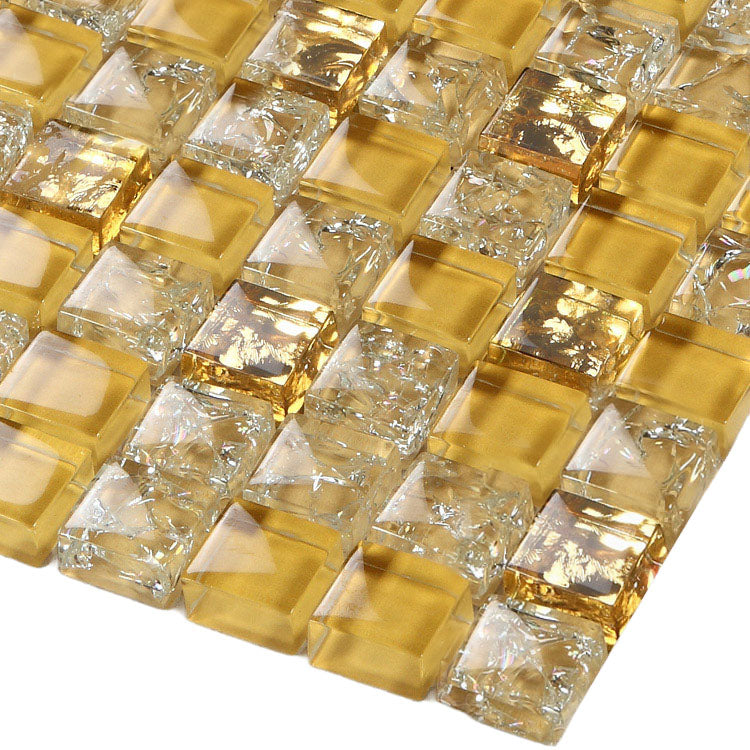 Golden & Clear Glass Mosaic Tile Luxury Small Square Accent Backsplash Tile