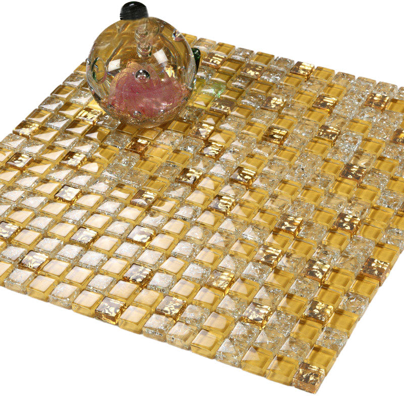 Golden & Clear Glass Mosaic Tile Luxury Small Square Accent Backsplash Tile