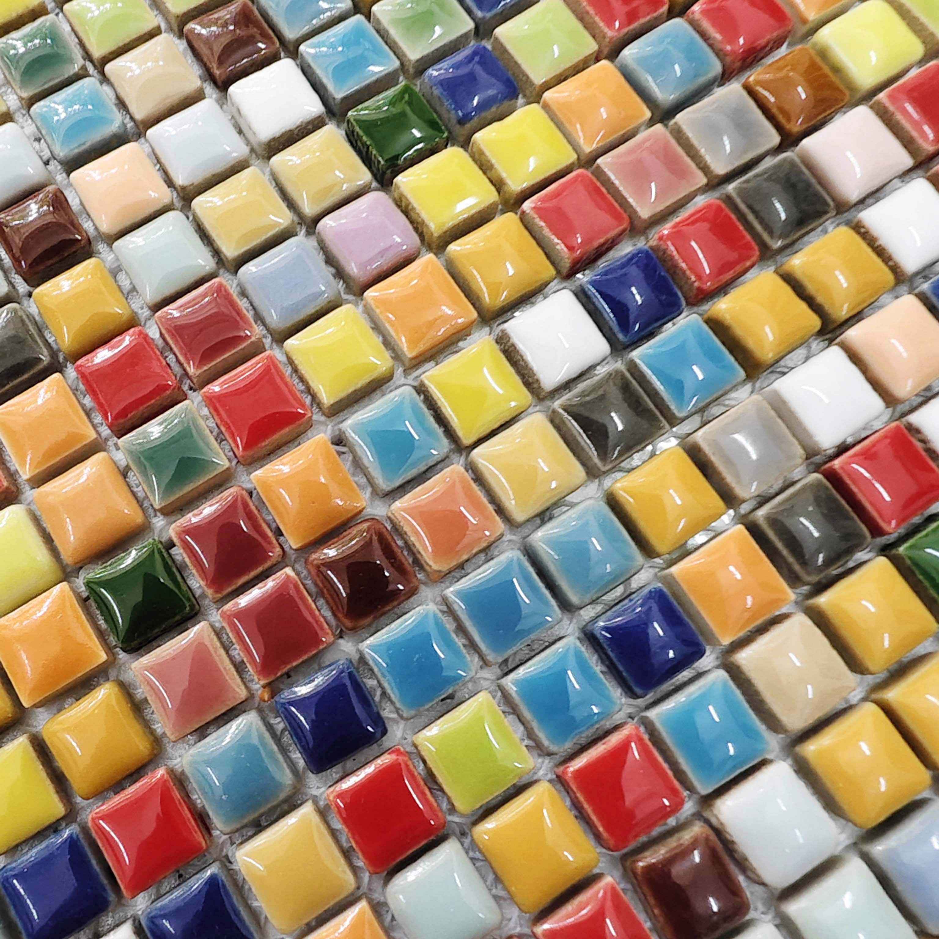 Vibrant Multicolor Ceramic Mosaic Hand-Glazed Square Pattern Wall and Floor Tile
