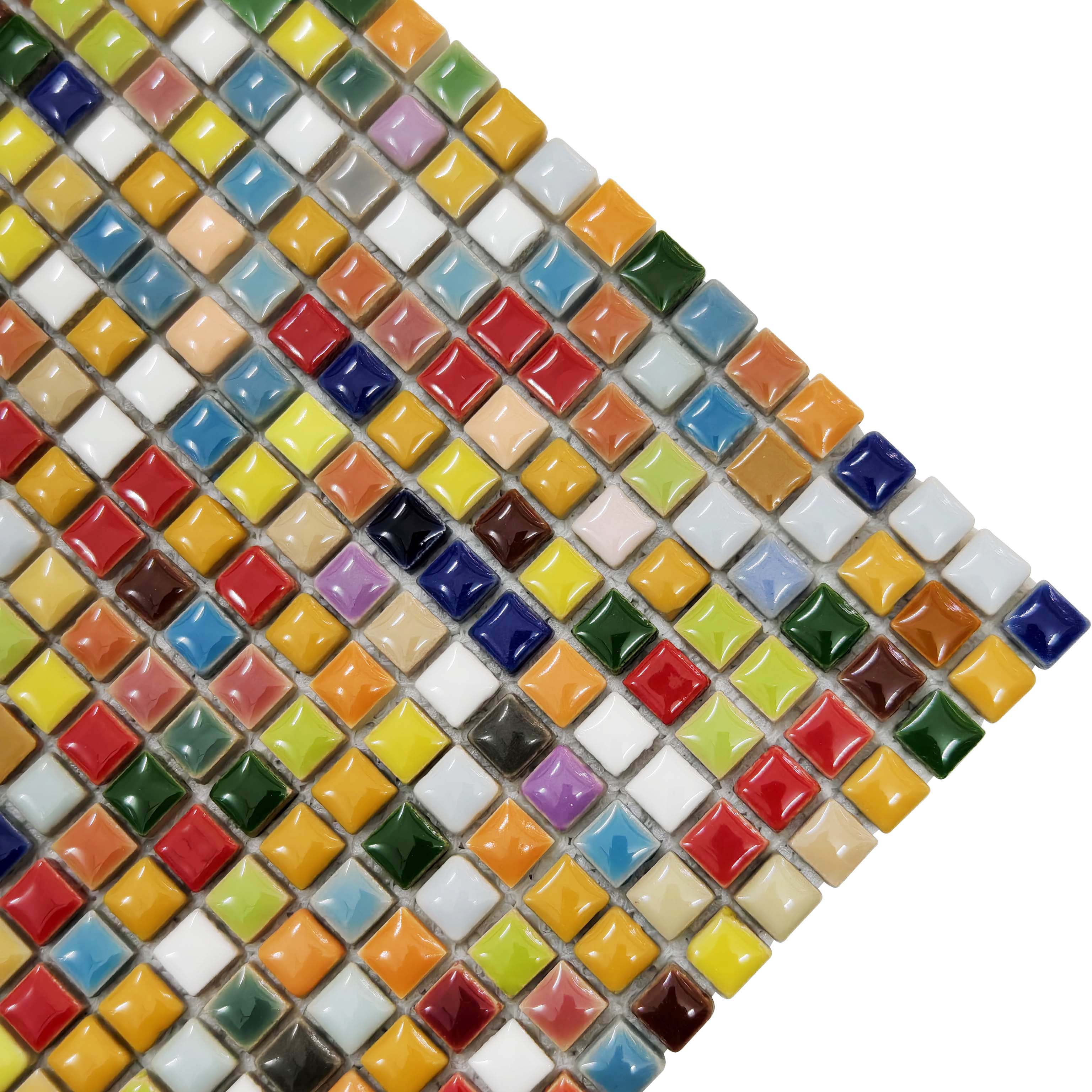 Vibrant Multicolor Ceramic Mosaic Hand-Glazed Square Pattern Wall and Floor Tile