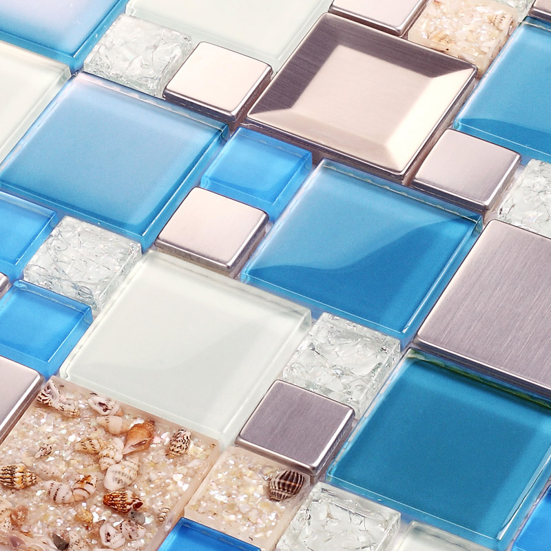 Blue Glass Mosaic Tiles Crackle Glass Tile Kitchen Wall Tv Wall Backsplash Mosaic Tile Resin