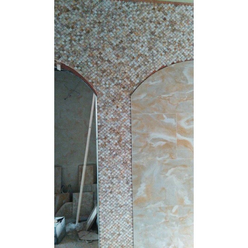 Genuine Mother of Pearl Oyster Herringbone Shell Mosaic Tile for Kitchen Backsplashes, Bathroom Walls, Spas, Pools by Vogue Tile