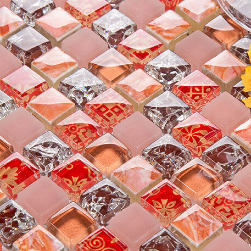 Crackle Glass Tile Backsplash Ideas Bathroom Decorative Wall Stone Interior Bathtub Wall Decor Red Crystal Marble Floor Tiles Klgt1502