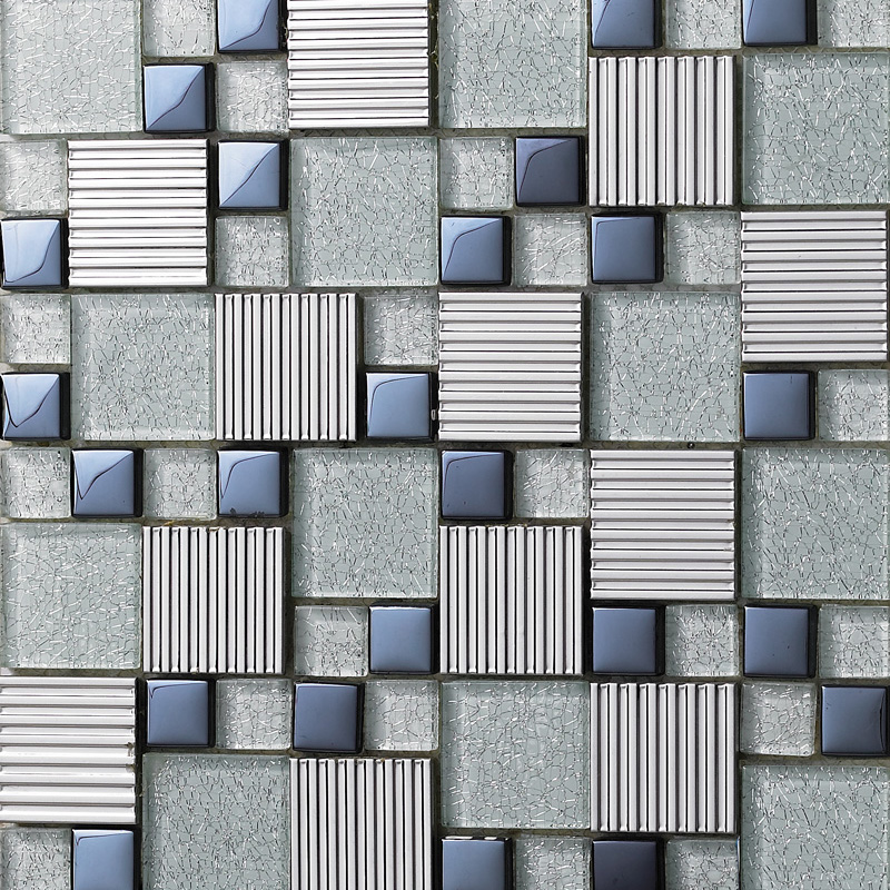 Glass mix Metal Mosaic Tile patterns Metallic Bathroom Wall Tiles Crystal  Backsplash sheets Stainless Steel Glass
