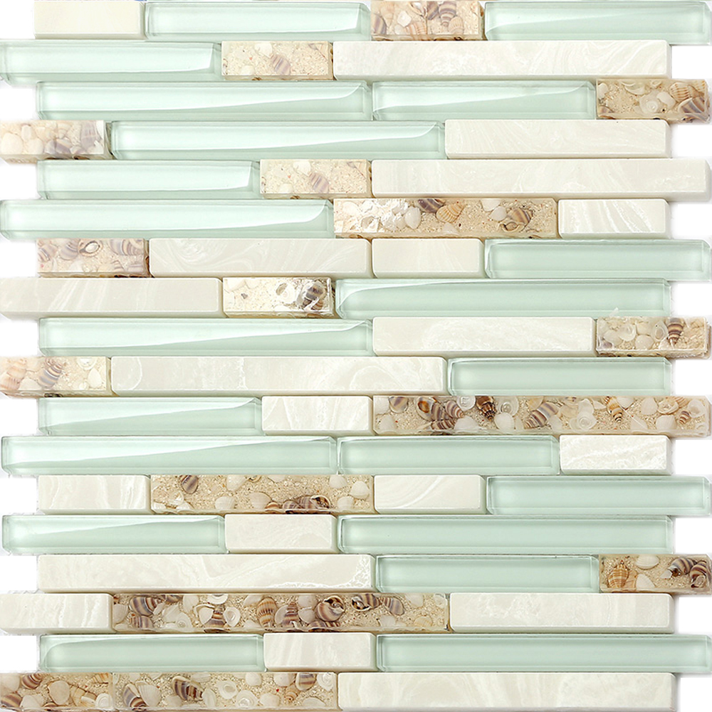 Sea Green Glass Tiles Beach House Style Backsplash White ...