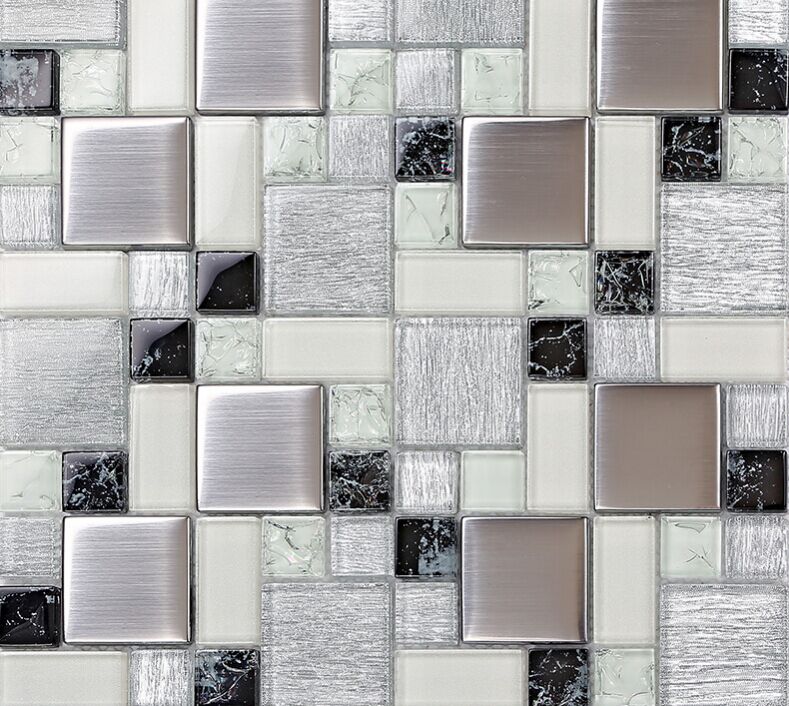 Crystal glass tile backsplash satin patterns silver plated glass ...